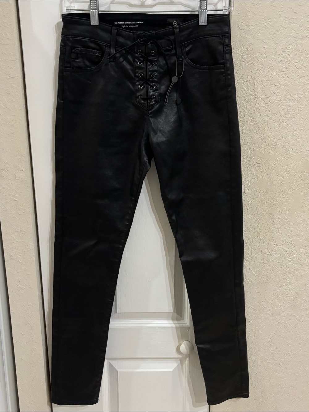 AG Adriano Goldschmied Farrah Skinny Ankle Lace-Up Pants Black